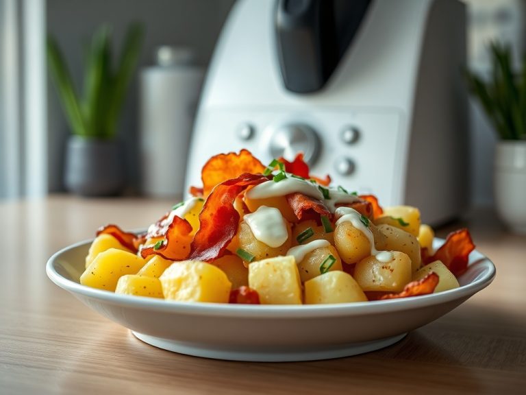 Patatas al vapor con bacon y cebolla frita